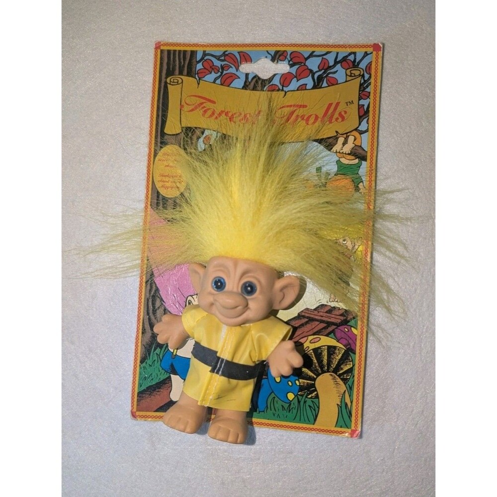 Vtg Magic Forest Trolls Doll Raincoat Yellow Hair Secret Magic 4" Blueyes